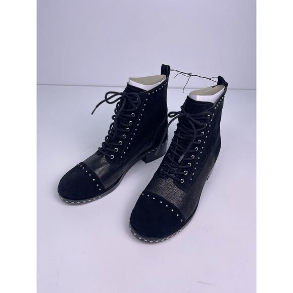 Marc Fisher Micasside Studded Black Suede Lace Up Booties Women’s Sz 7 New W Box - Picture 2 of 11
